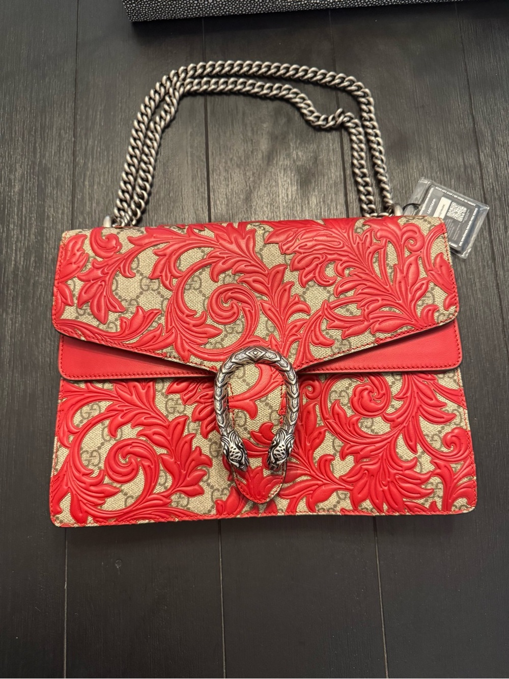 Gucci Dionysus Arabesque Embossed  Shoulder Bag with Silver Hardware